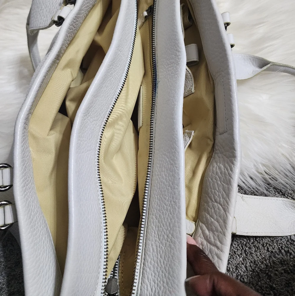 COLE HAAN Large White Leather Tote